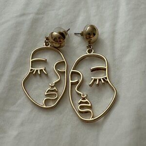 Abstract Gold Picasso Face Earrings